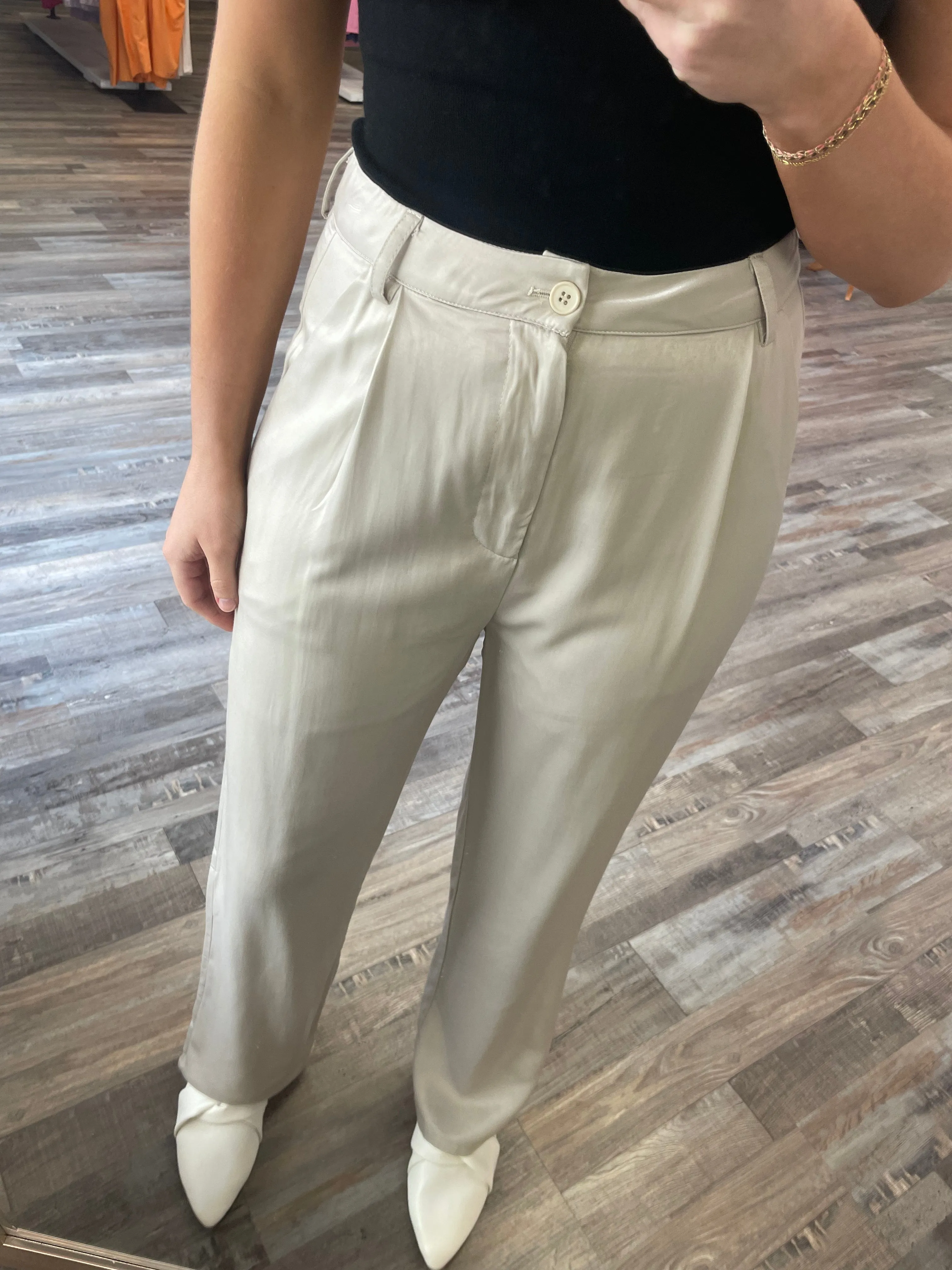 Pleated Crop Pants - Stone