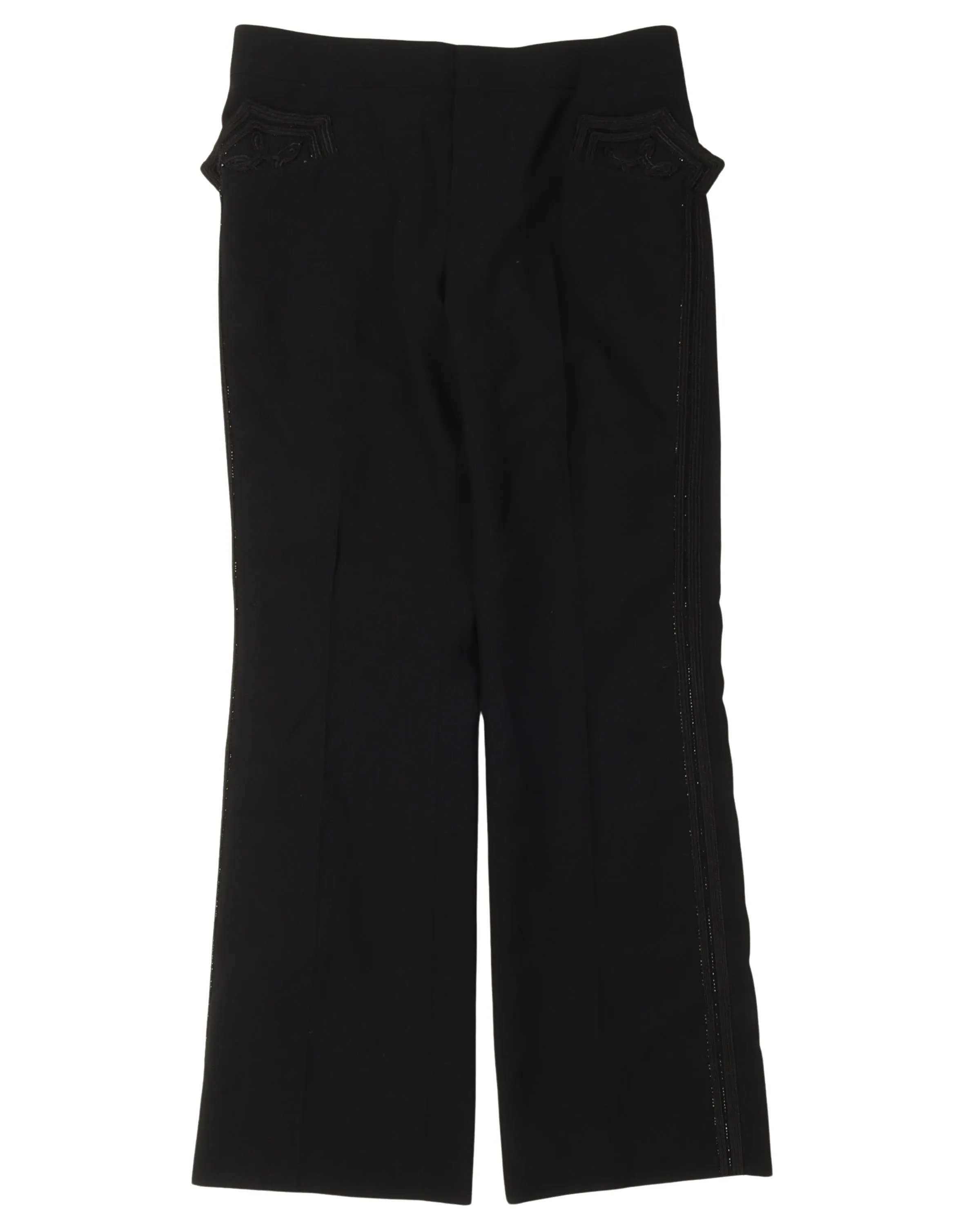 Pleated Embellished Side-Stripe Slacks