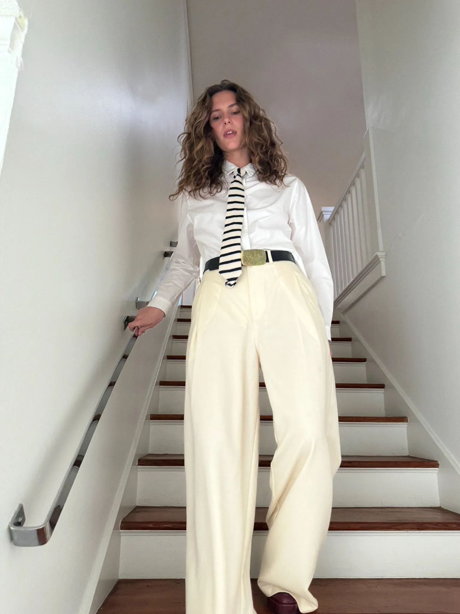 Pleated Off White Pants