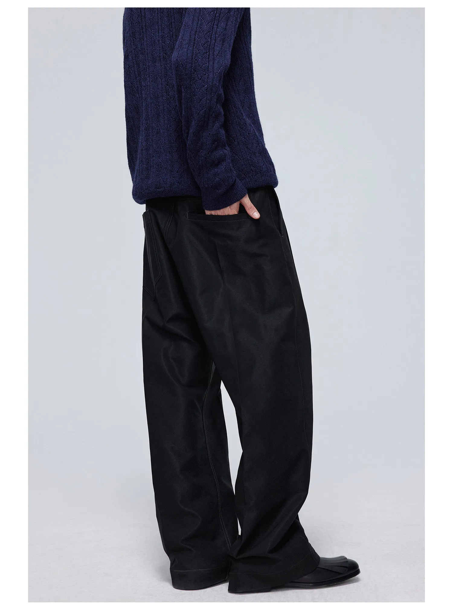 Pleated slim straight slacks pants