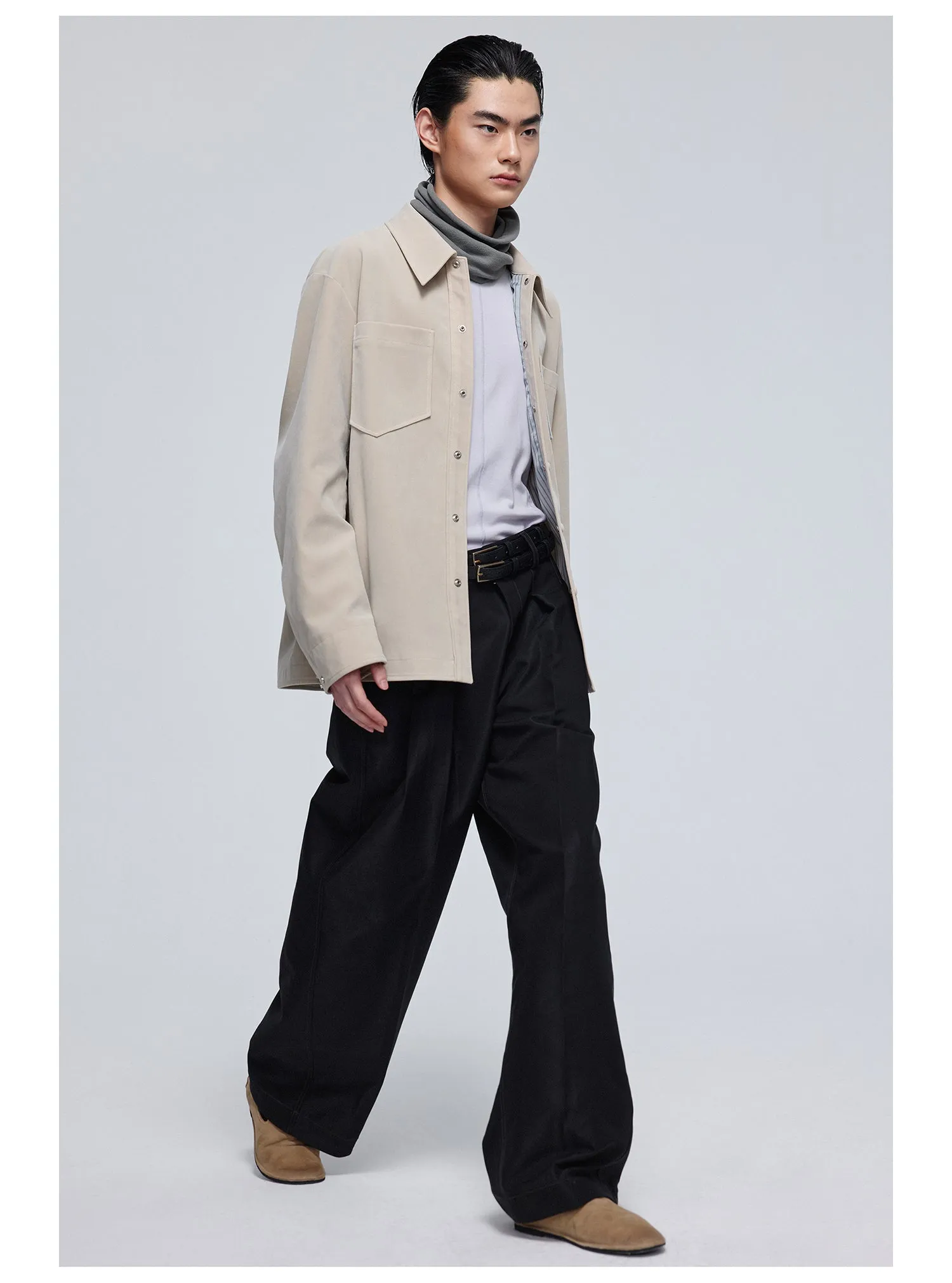 Pleated slim straight slacks pants
