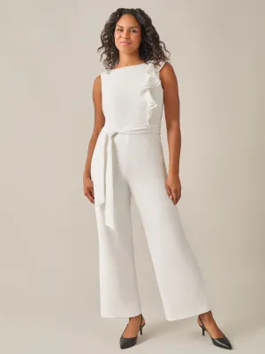 Plus Size Ruffle Shoulder Jumpsuit, White