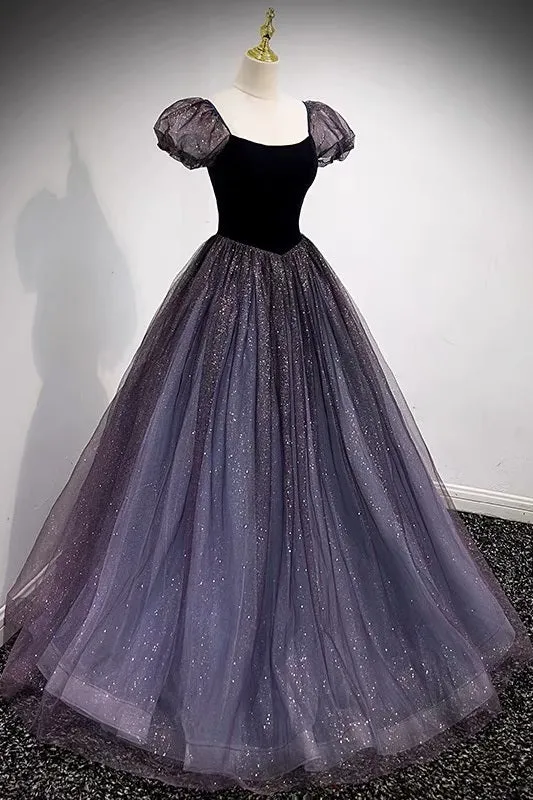 Princess Glitter Prom Dress with Bubble Sleeves