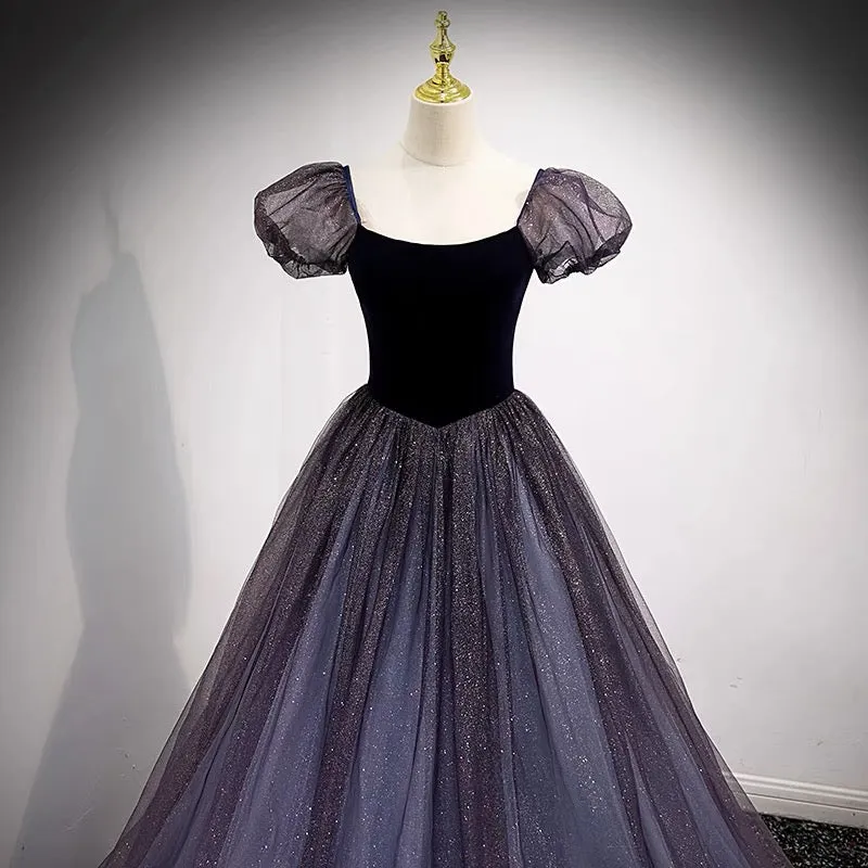 Princess Glitter Prom Dress with Bubble Sleeves