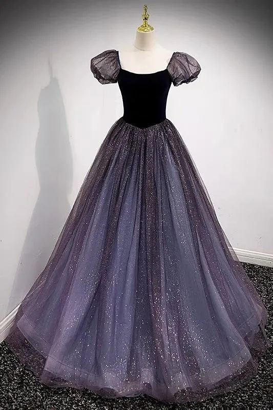 Princess Glitter Prom Dress with Bubble Sleeves