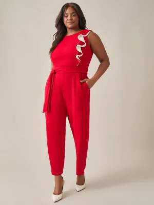 Ruffle Shoulder Jumpsuit, Crimson