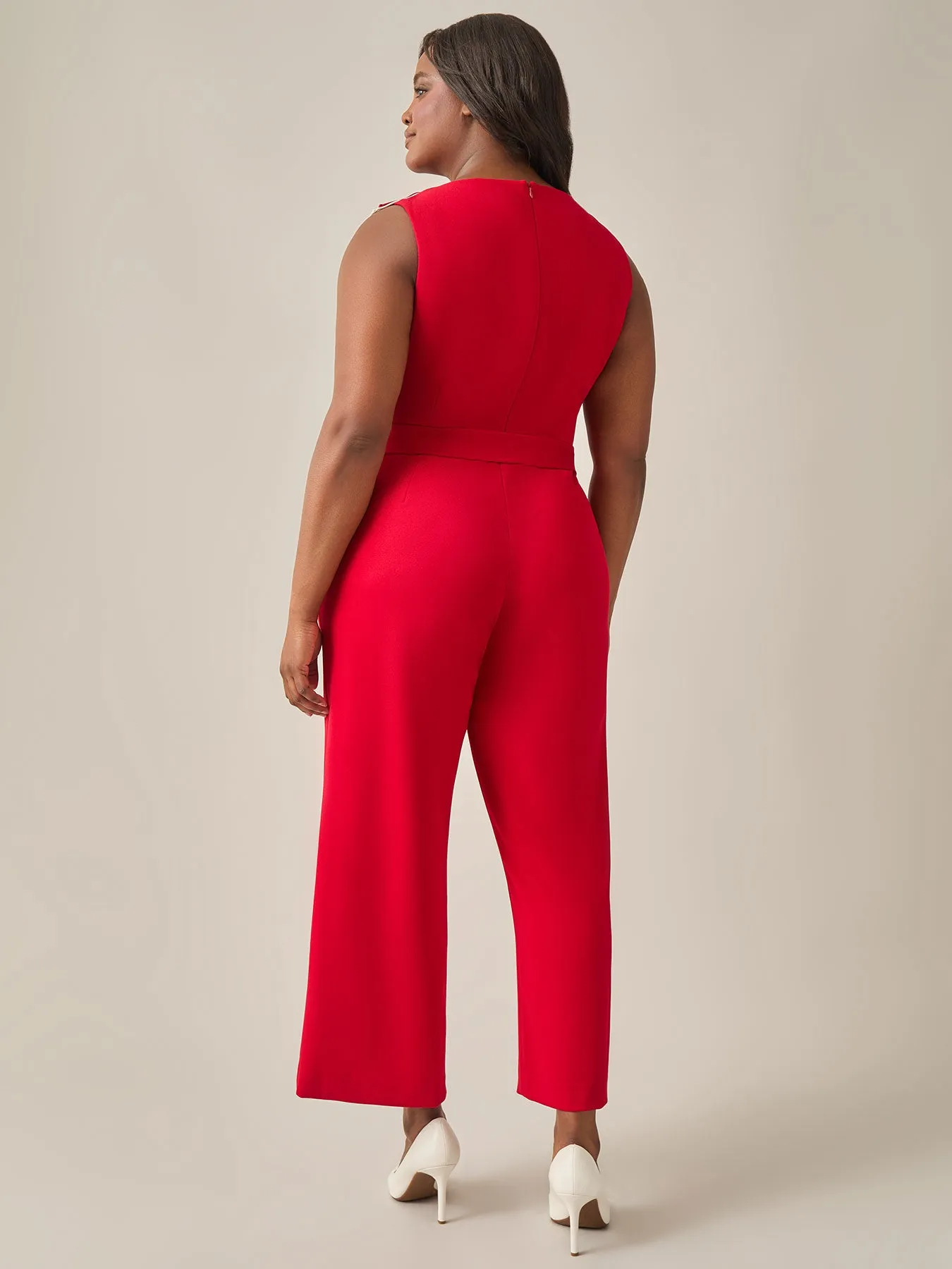 Ruffle Shoulder Jumpsuit, Crimson