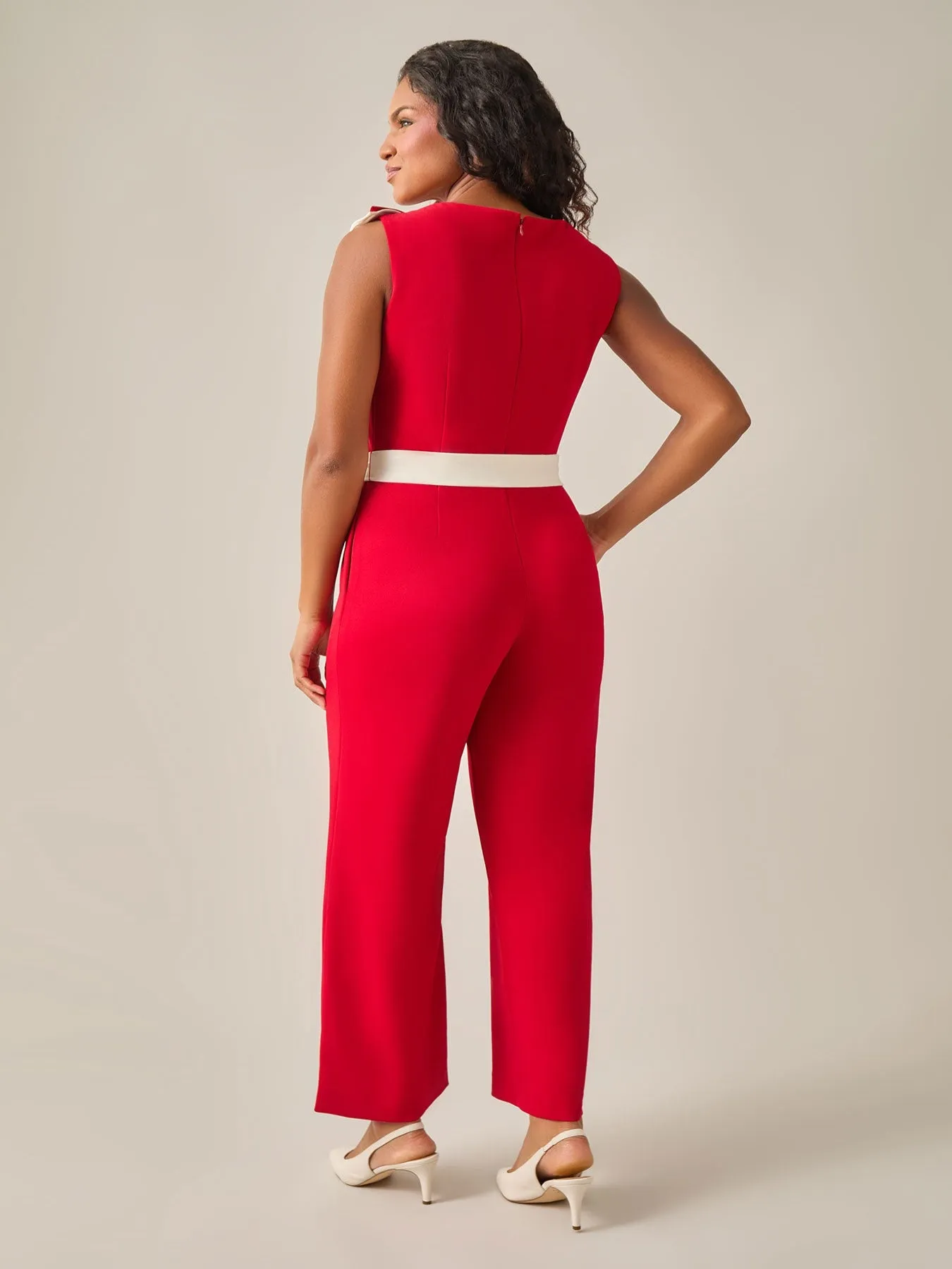 Ruffle Shoulder Jumpsuit, Crimson