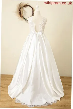 Sash Girl Dress Sweep - With Ball-Gown/Princess Scoop Train Flower Adalyn Sleeveless Satin/Tulle/Lace Neck Flower Girl Dresses
