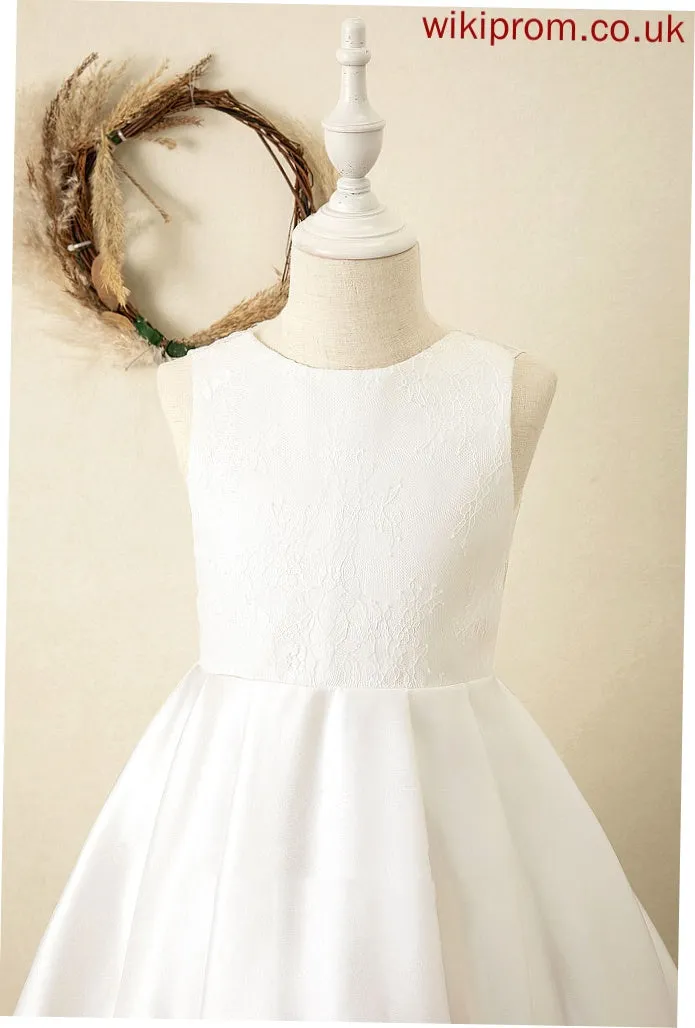 Sash Girl Dress Sweep - With Ball-Gown/Princess Scoop Train Flower Adalyn Sleeveless Satin/Tulle/Lace Neck Flower Girl Dresses
