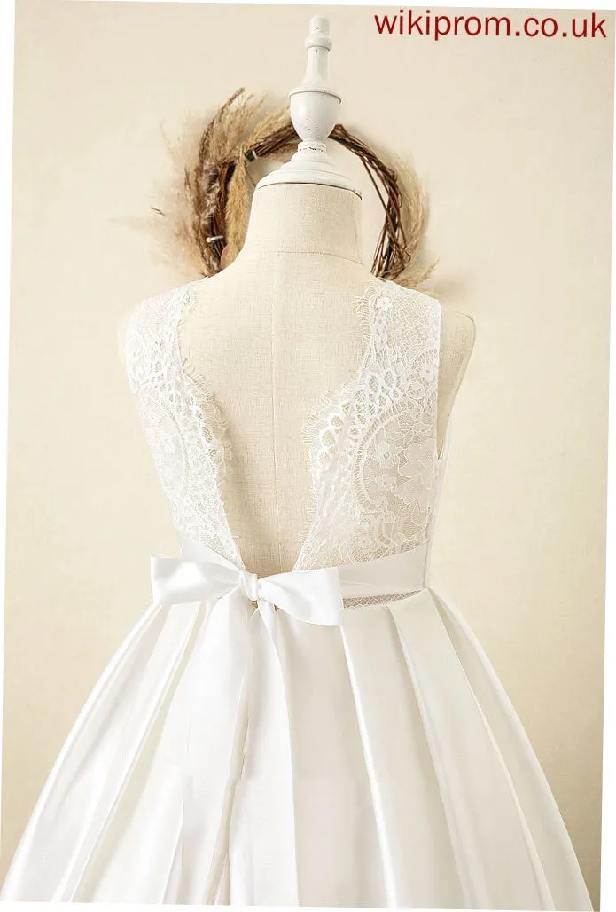 Sash Girl Dress Sweep - With Ball-Gown/Princess Scoop Train Flower Adalyn Sleeveless Satin/Tulle/Lace Neck Flower Girl Dresses
