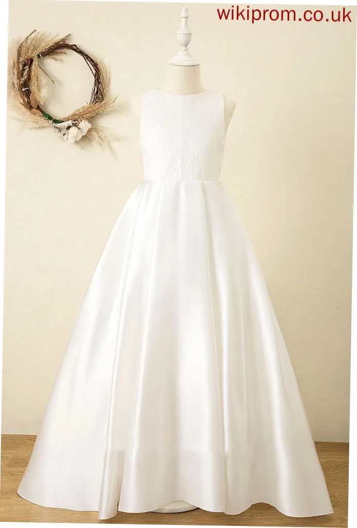 Sash Girl Dress Sweep - With Ball-Gown/Princess Scoop Train Flower Adalyn Sleeveless Satin/Tulle/Lace Neck Flower Girl Dresses