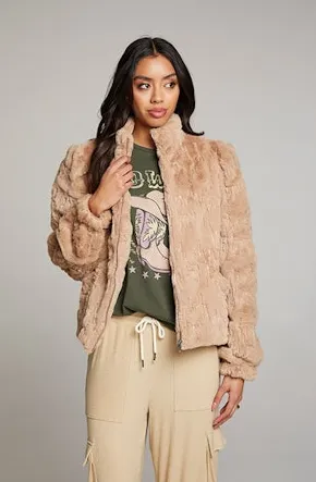 Sequin Faux Fur Puff Sleeve Jacket