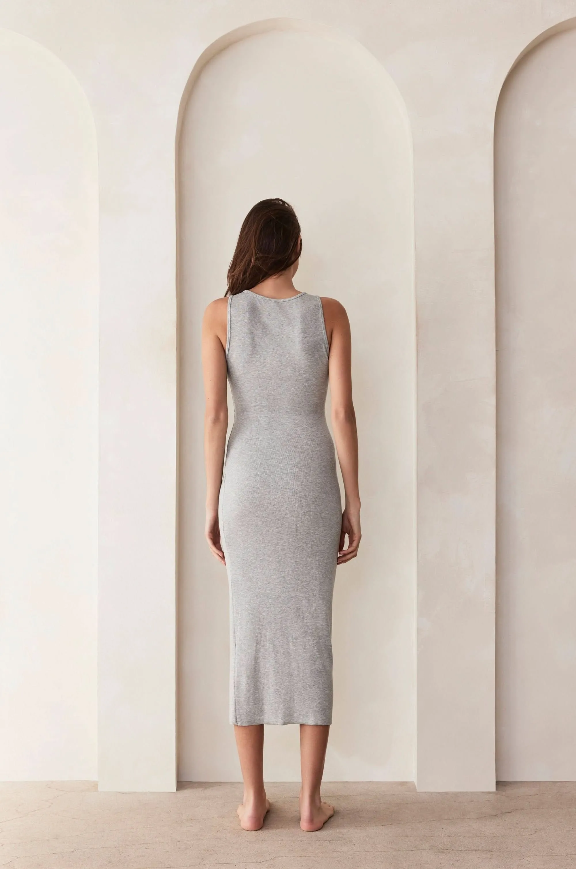 Soft Rib Boat Neck Midi Dress