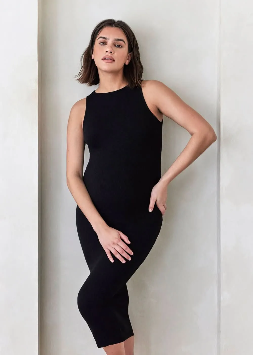 Soft Rib Boat Neck Midi Dress