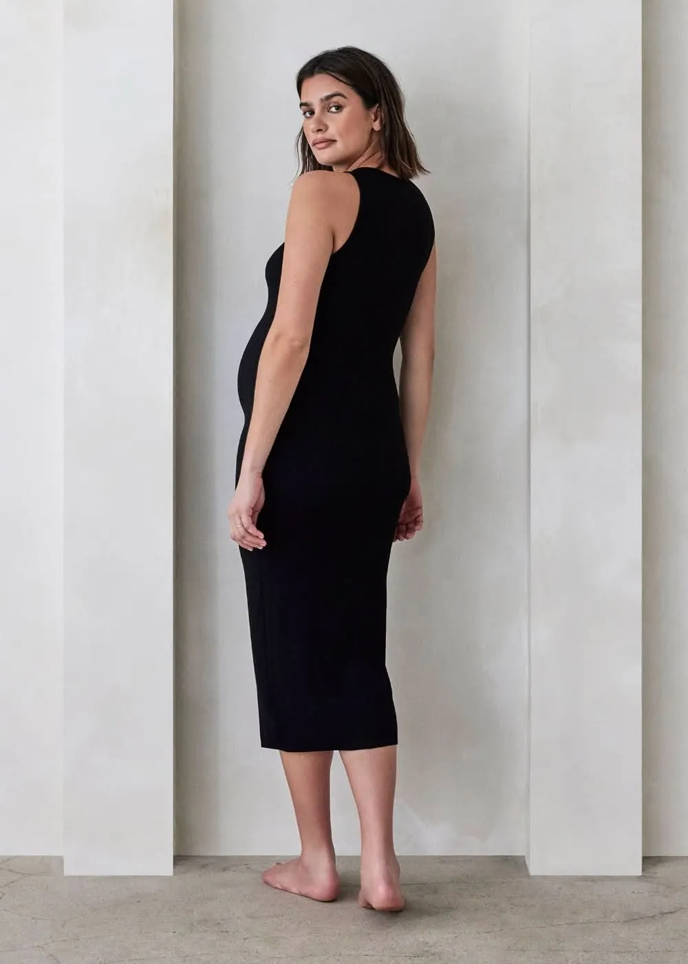 Soft Rib Boat Neck Midi Dress