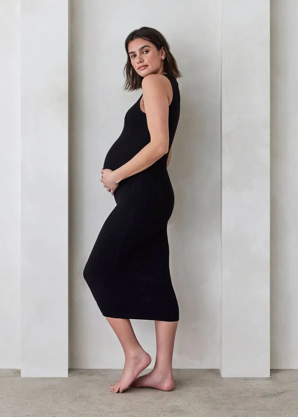 Soft Rib Boat Neck Midi Dress