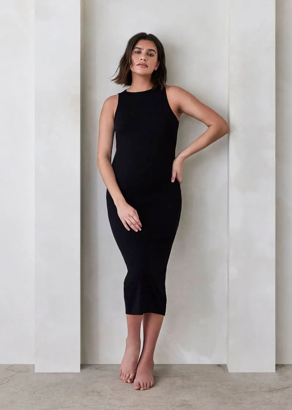 Soft Rib Boat Neck Midi Dress