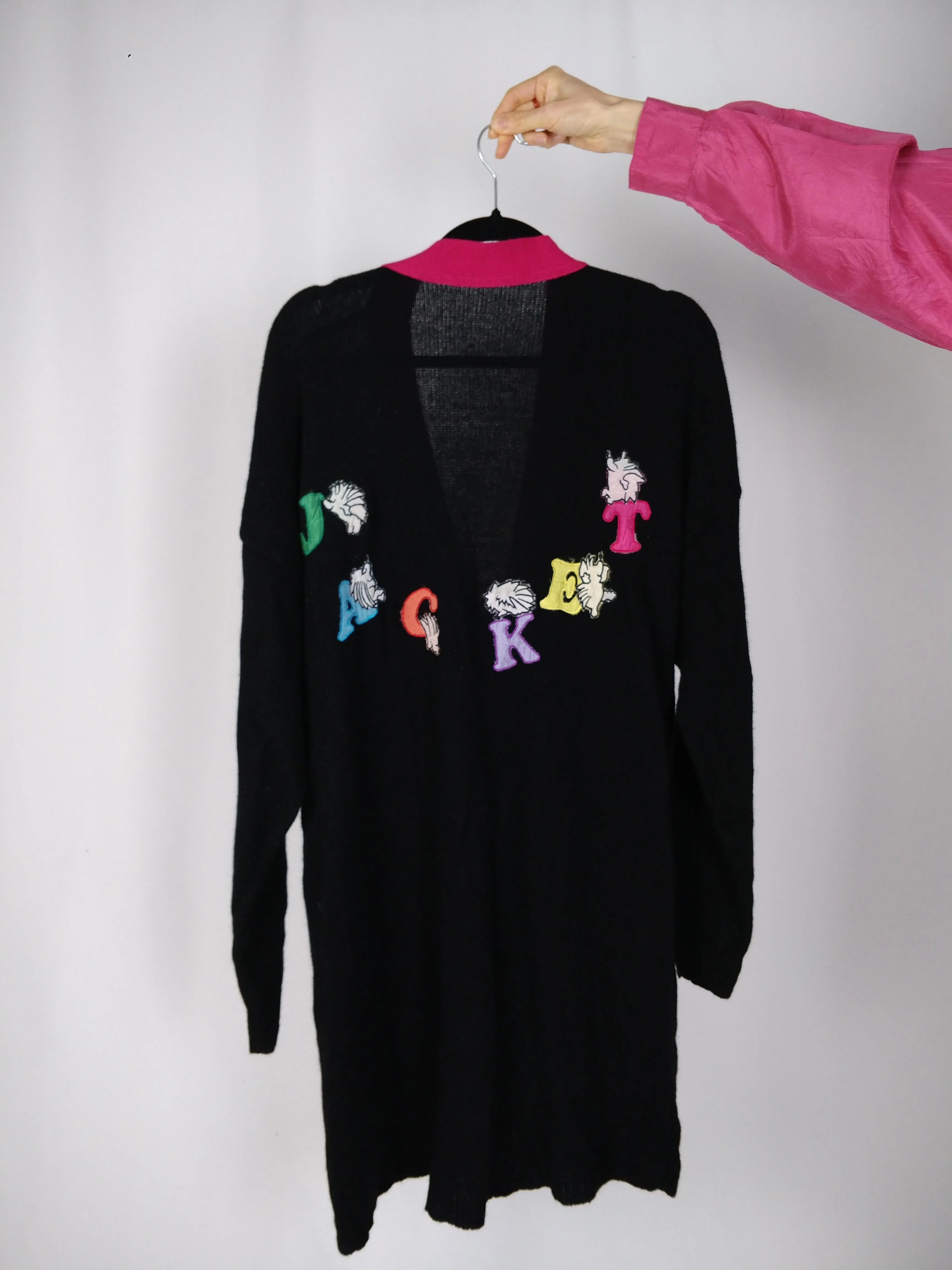 The Jacket Cardigan | Vintage wool long logo embroidery cardigan L