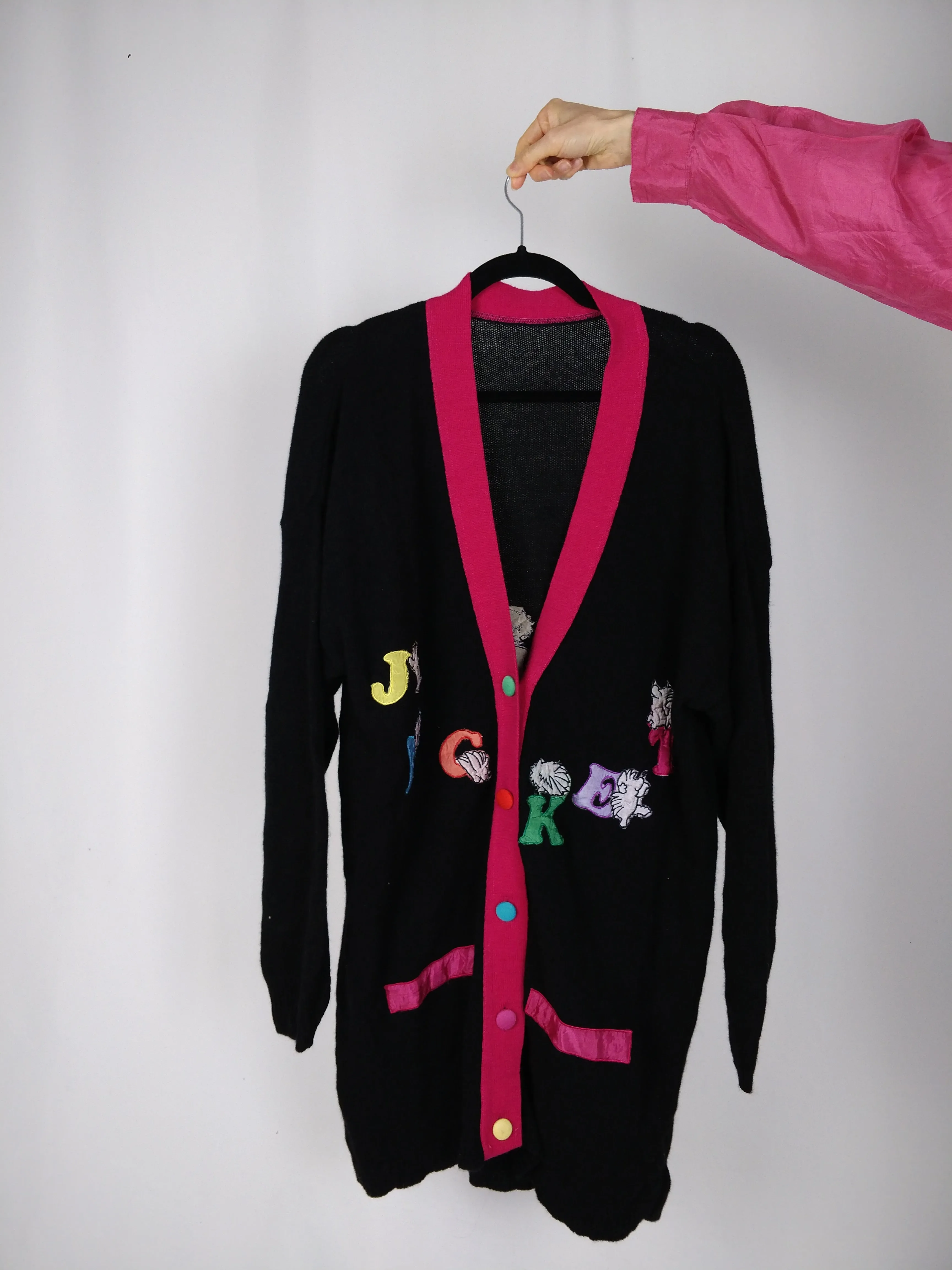 The Jacket Cardigan | Vintage wool long logo embroidery cardigan L