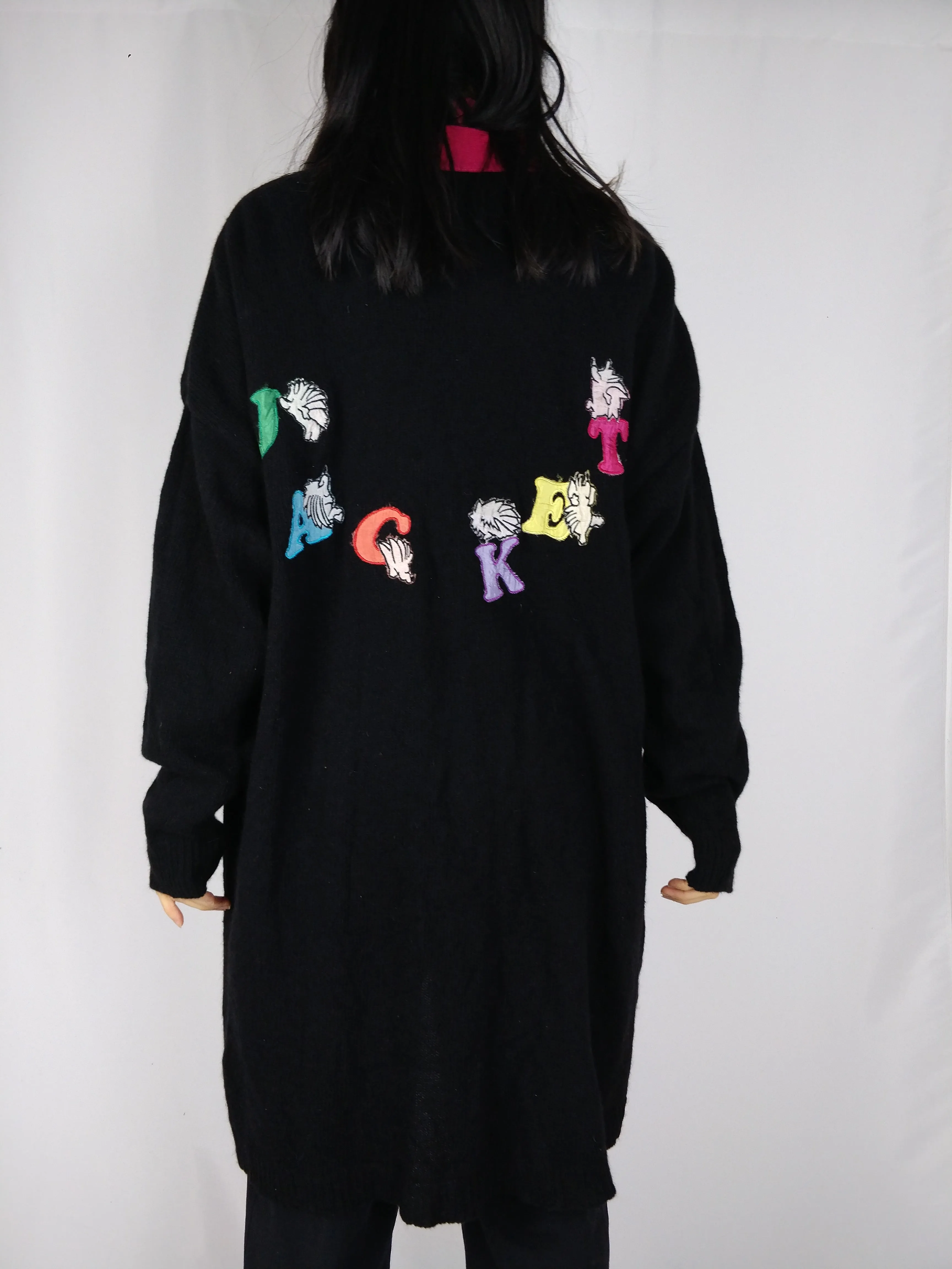 The Jacket Cardigan | Vintage wool long logo embroidery cardigan L