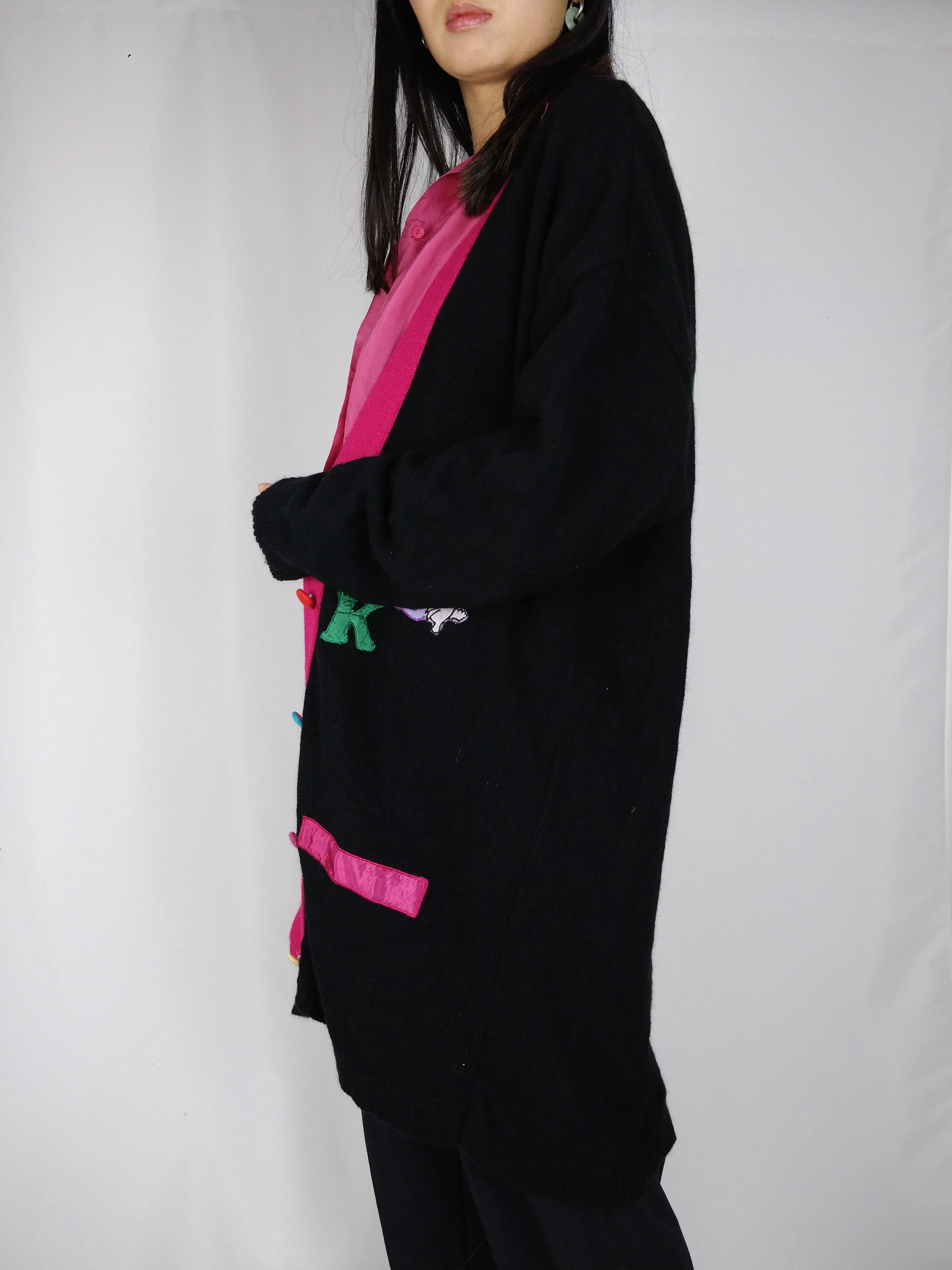 The Jacket Cardigan | Vintage wool long logo embroidery cardigan L