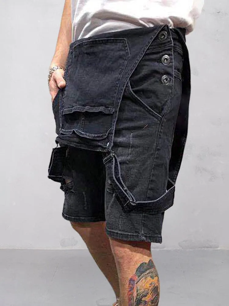 Torn Denim Overalls Shorts