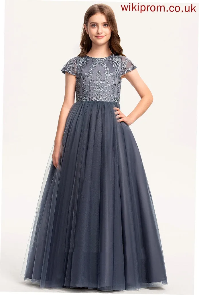 Tulle Short Flower Girl Dresses Neck Dress Girl Scoop Sleeves Ball-Gown/Princess Flower Roberta Floor-length -