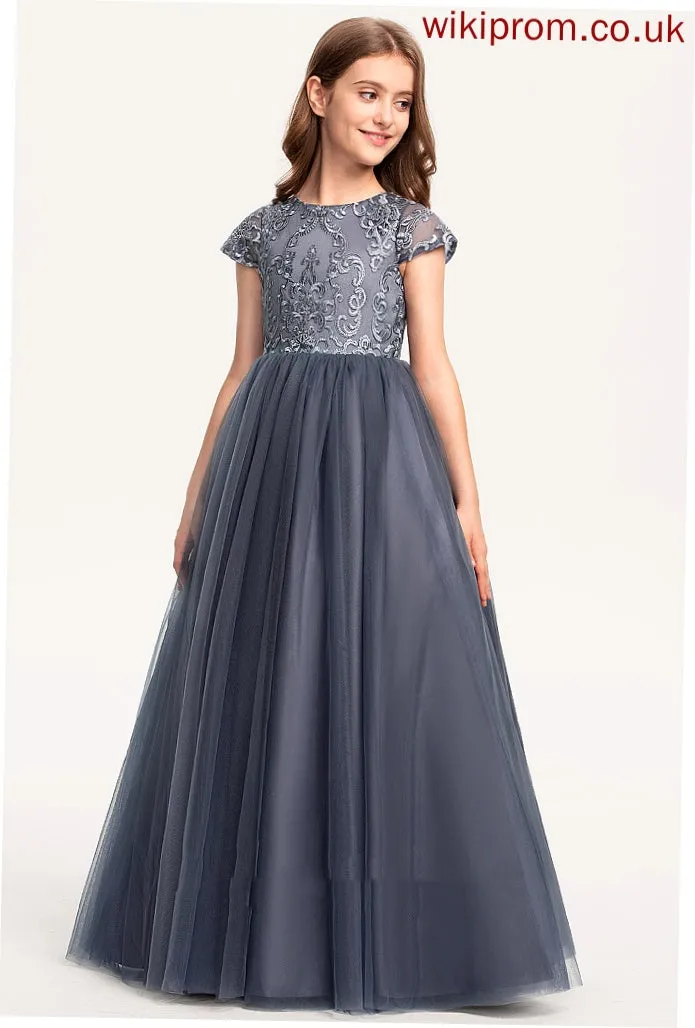 Tulle Short Flower Girl Dresses Neck Dress Girl Scoop Sleeves Ball-Gown/Princess Flower Roberta Floor-length -