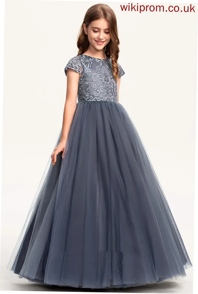Tulle Short Flower Girl Dresses Neck Dress Girl Scoop Sleeves Ball-Gown/Princess Flower Roberta Floor-length -