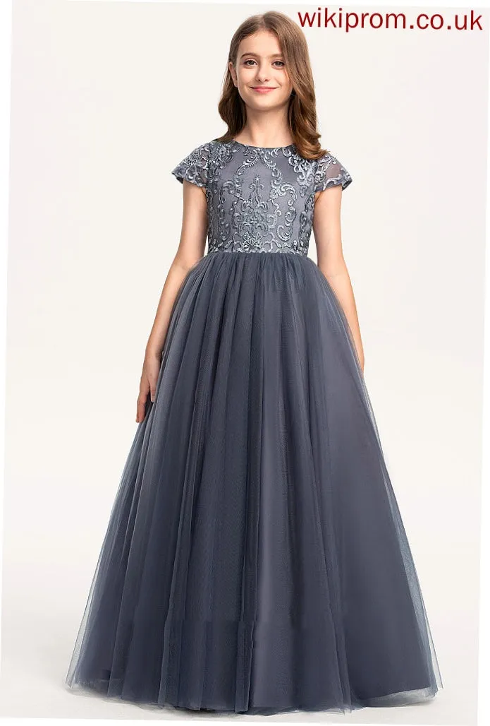 Tulle Short Flower Girl Dresses Neck Dress Girl Scoop Sleeves Ball-Gown/Princess Flower Roberta Floor-length -