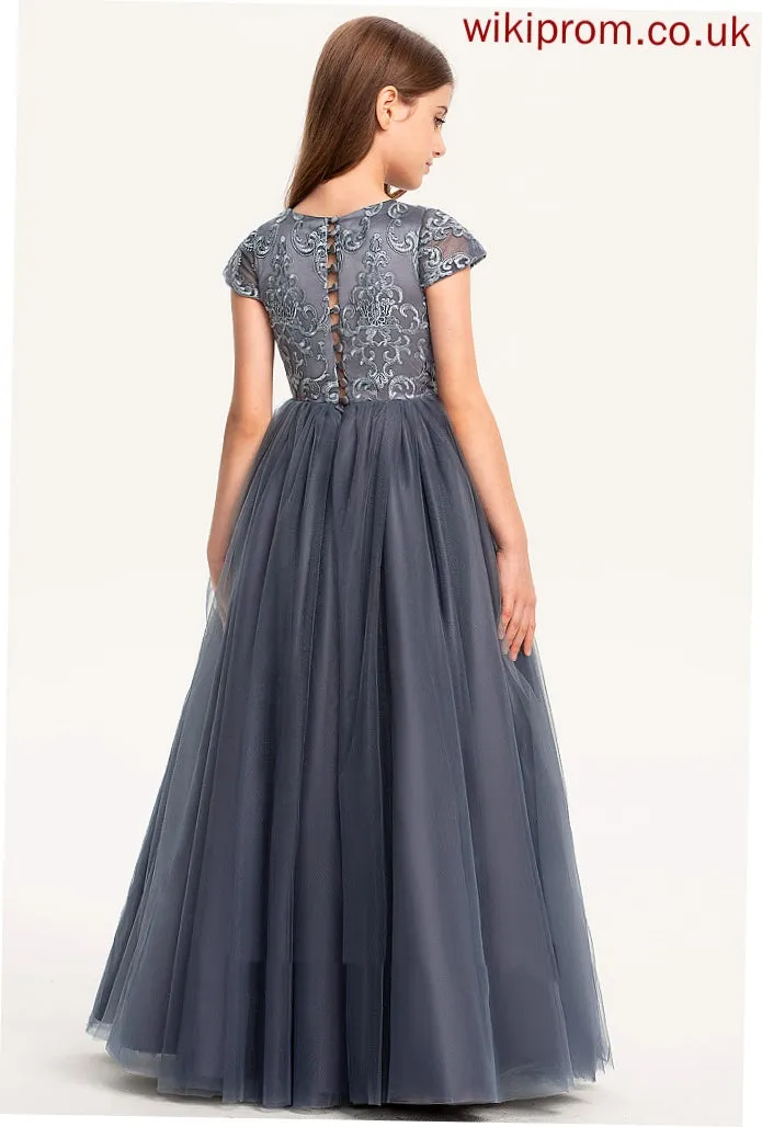 Tulle Short Flower Girl Dresses Neck Dress Girl Scoop Sleeves Ball-Gown/Princess Flower Roberta Floor-length -