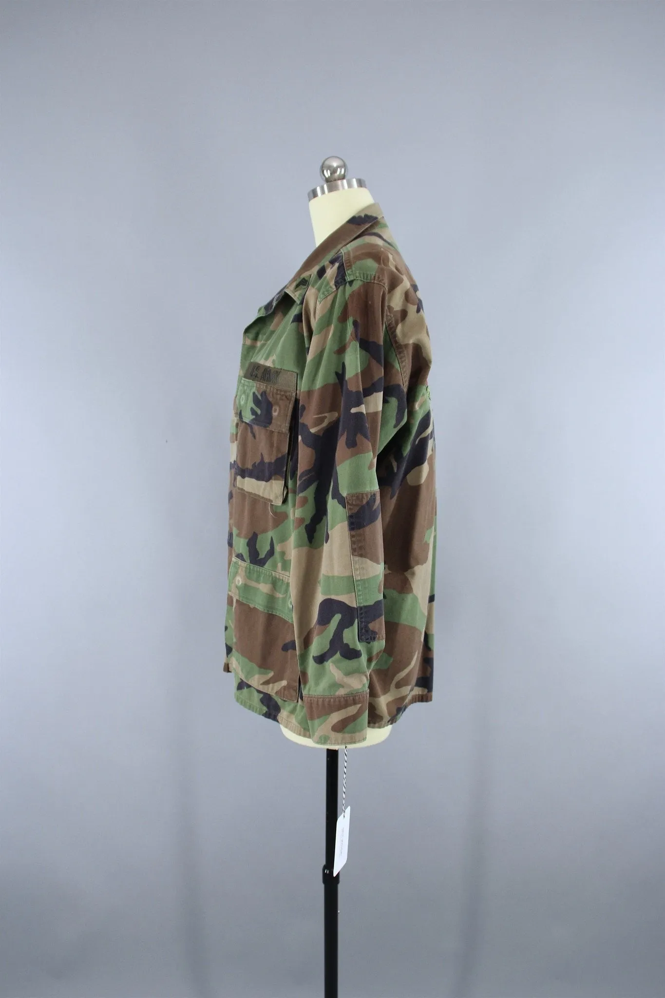 US Army Camouflage Jacket with Pink Floral Embroidery Patch