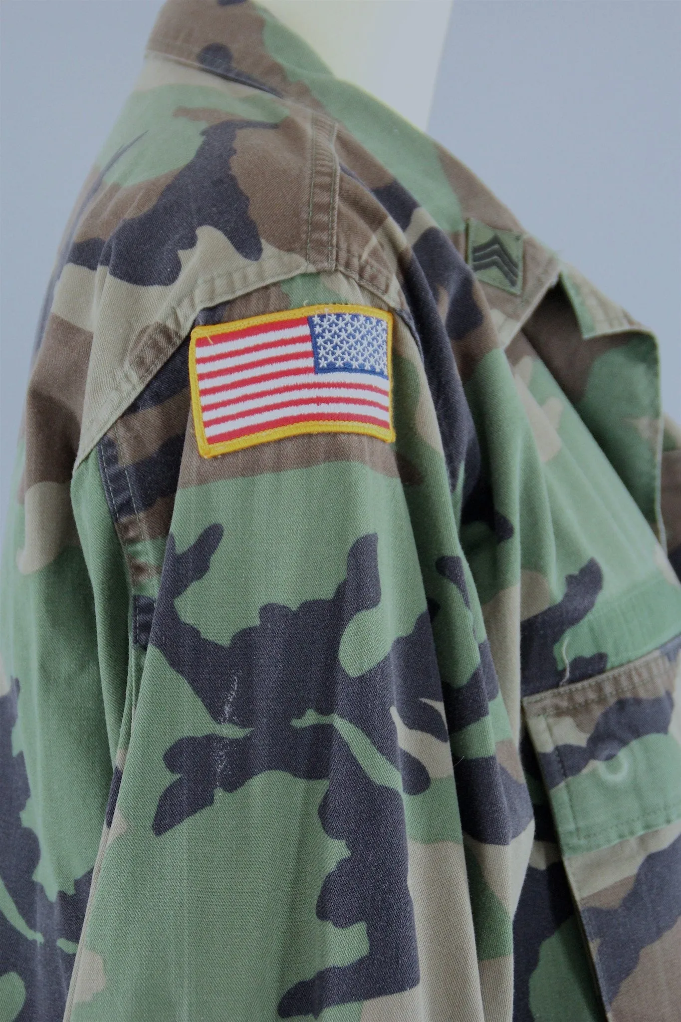 US Army Camouflage Jacket with Pink Floral Embroidery Patch