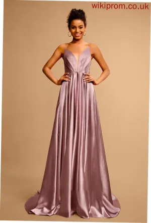 V-neck Sweep Train Frida Ball-Gown/Princess Satin Prom Dresses