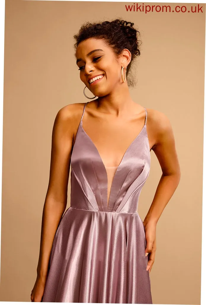 V-neck Sweep Train Frida Ball-Gown/Princess Satin Prom Dresses