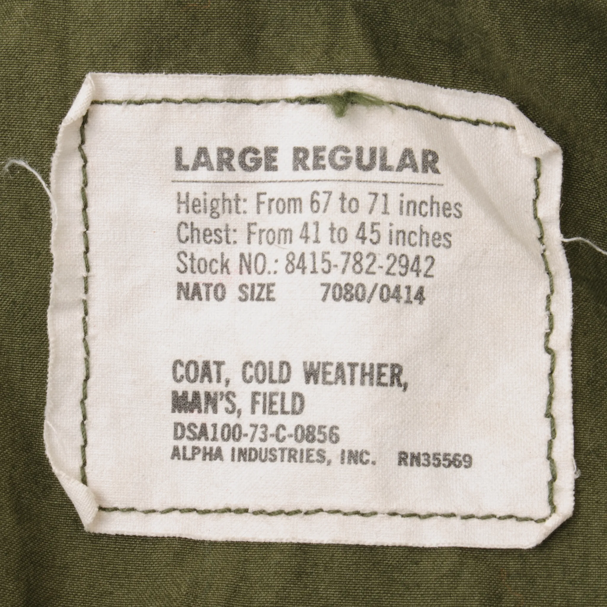 VINTAGE US ARMY M-1965 M65 FIELD JACKET VIETNAM WAR 1973 LARGE REGULAR