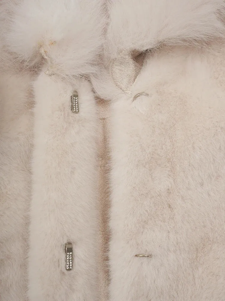 Wenkouban-Winter outfits Christmas Fluffy Lapel Warm Long Beige Faux Fur Coat with Belt