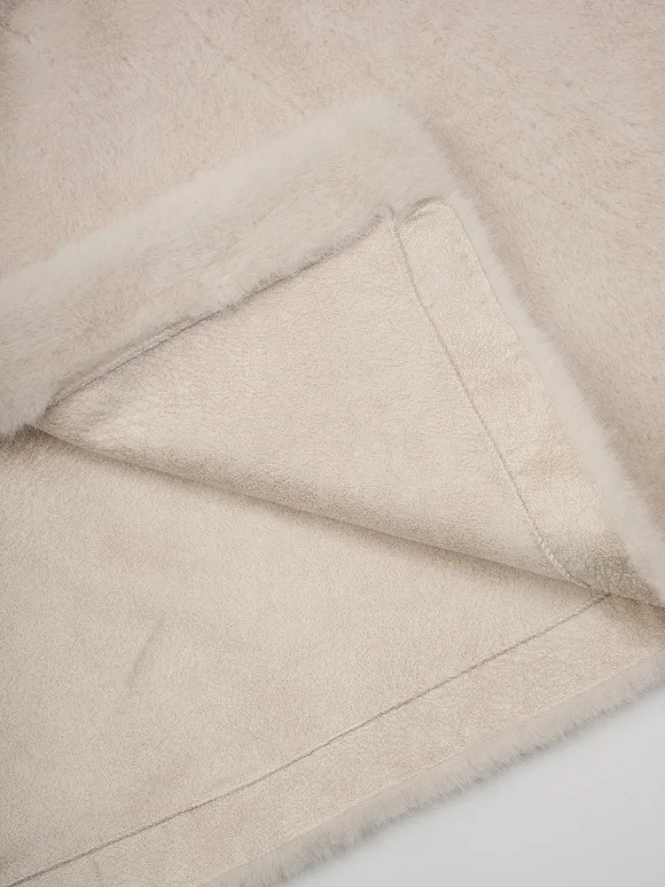 Wenkouban-Winter outfits Christmas Fluffy Lapel Warm Long Beige Faux Fur Coat with Belt