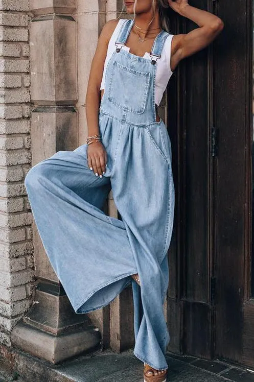 Women's Hiddenbrand Wide Leg Denim Overalls