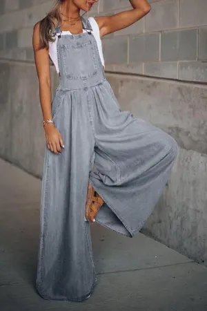 Women's Hiddenbrand Wide Leg Denim Overalls