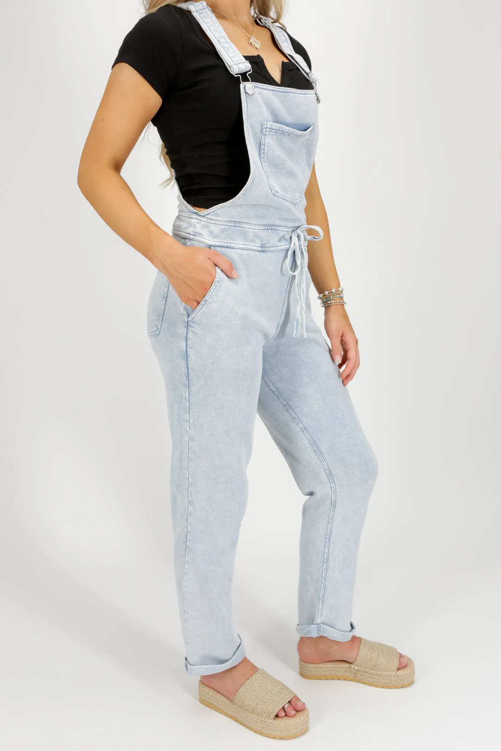 Z Supply: Knit Denim Overalls - Washed Indigo